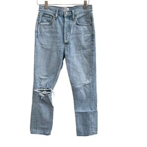 Agolde Riley High Rise Straight Crop button fly light wash jeans size 25